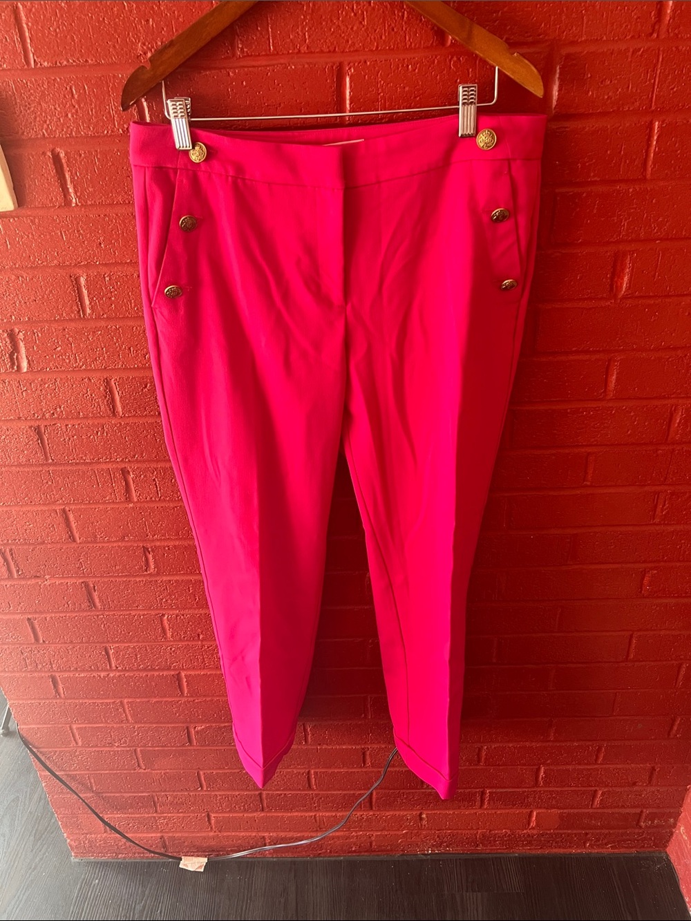 LOFT Hot Pink Cropped Sailor Pants with Gold Buttons